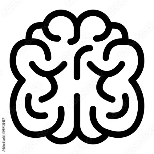 Human Brain Black Outline Icon, Neuron Mind, Intelligence