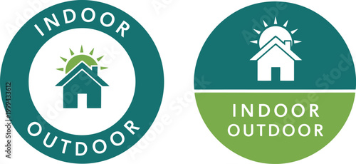 Indoor Outdoor Icon Set with House and Sun Symbols for Product Labeling and Packaging Design