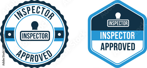 Inspector Approved Badge Set – Blue Quality Control Seal and Certification Label Vector Icons