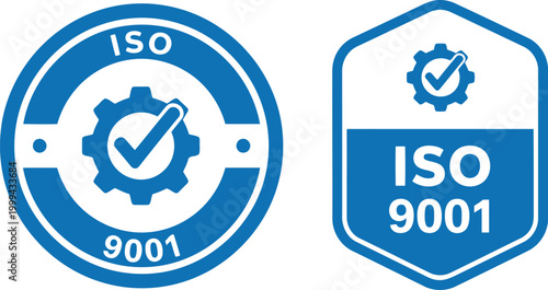 ISO 9001 Certification Badge Icons in Blue for Quality Management and Compliance Standards