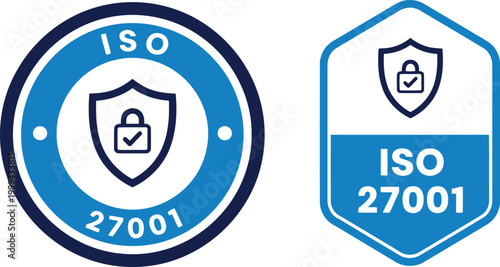 Foto ISO 27001 certification badge icons for information security management and data
