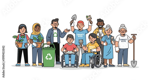 Diverse group of people volunteering together.