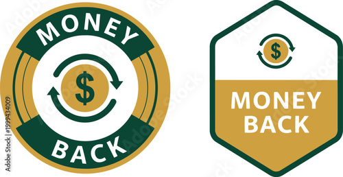 Money Back Guarantee Badge Icons in Green and Gold for Ecommerce and Retail Promotions