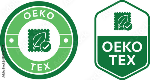 Oeko-Tex certified eco label icons for sustainable textiles and organic fabric certification