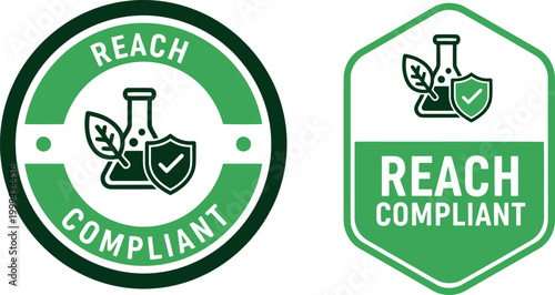 REACH Compliant Badge Icons – Green Chemical Safety Certification Labels for Product Packaging and Compliance