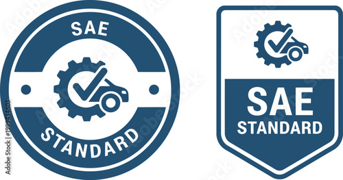 SAE Standard Certification Badge Icons for Automotive Industry Compliance and Quality Assurance