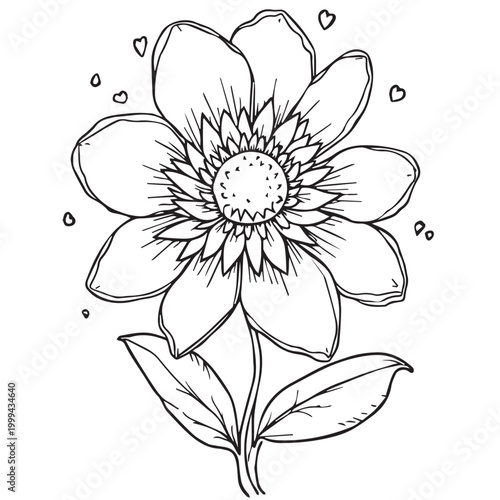 Hand drawn cute potted blooming Line Art flowers coloring page for adults and kids