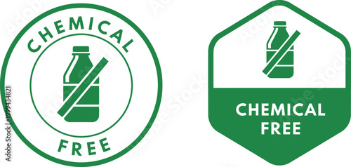 Green Chemical Free Label Icons for Organic Natural Products and Eco-Friendly Packaging Design