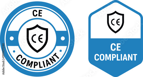 Blue CE Compliant Badge Icons for Product Certification and European Safety Standards