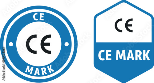 Blue CE Mark Certification Icons for European Product Compliance and Safety Standards