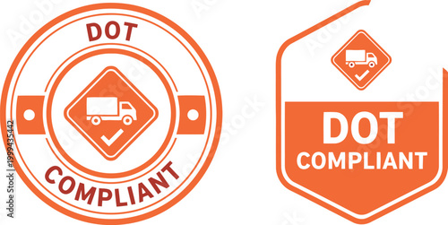DOT Compliant Badge Icons for Transportation Safety and Regulatory Compliance in Orange Vector Style