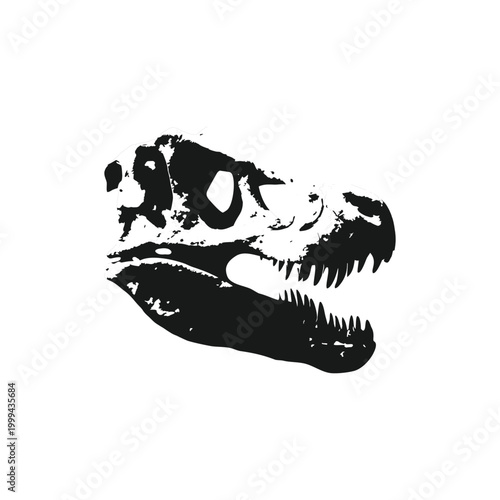 black and white illustration of dinosaur skull fossil hand drawn style vector art