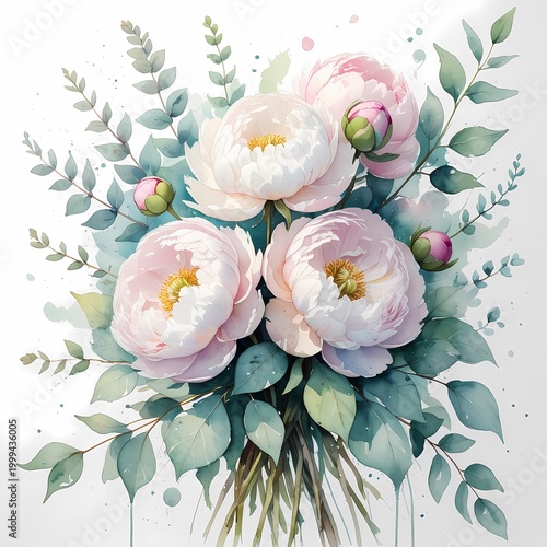 elegant spring flower bouquet with soft brushstrokes and paint splashes