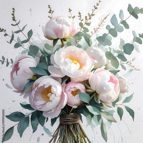 ethereal botanical art featuring peonies and eucalyptus in wet-on-wet technique