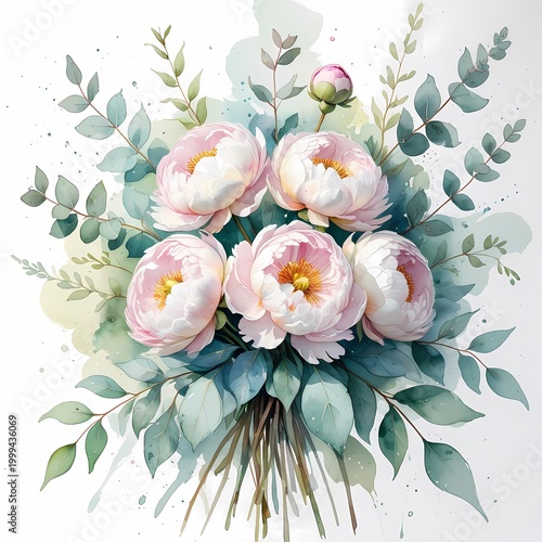 romantic watercolor floral arrangement for wedding invitation design