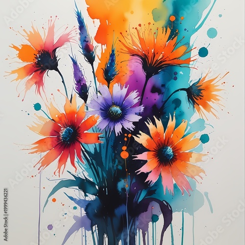 expressive floral art on textured paper with high contrast colors