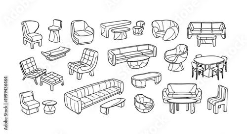 Comprehensive architectural furniture collection featuring sofas, couches, and tables as 2D CAD plan vectors for interior design layouts, floor plans, and technical