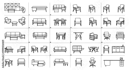 Architectural Furniture CAD Block Library featuring AutoCAD 2D Vector Icons for Interior Design and Floor Plans with Sofa and Couch Sets for Technical Blueprint Planning