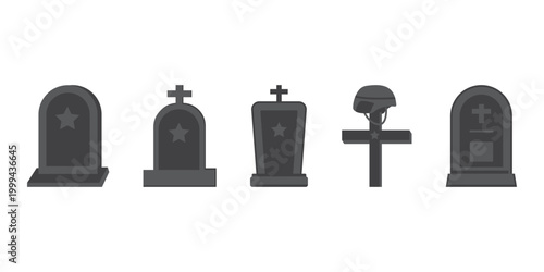 Collection of Gravestone and Tombstone Vector Icons for Memorial