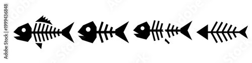 Fishbone skeleton vector icon set with simple black silhouettes