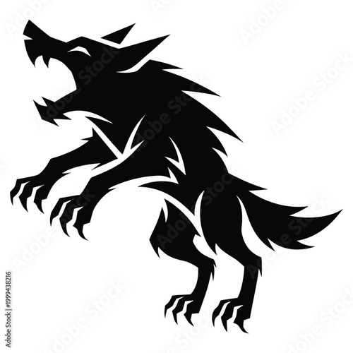 Dynamic wolf silhouette leaping in an aggressive attack pose vector
