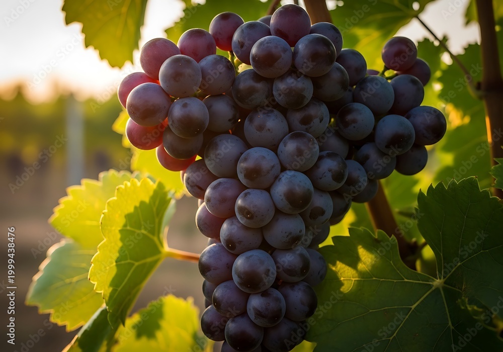 Fototapeta premium Ripe Grapes on Vine in Vineyard at Sunset.