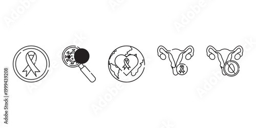 Women Health and Cervical Cancer Awareness Line Icons