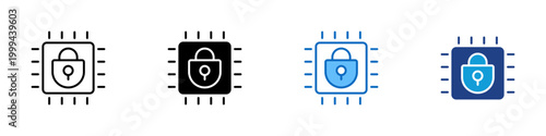 Tableau sur toile Data Encryption Multiple Style Icon Design Vector - Chip with lock representing
