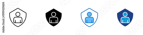 User Protection Multiple Style Icon Design Vector - Shield with person representing identity protection, account security, and personal data safety