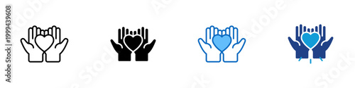 Care Hands Multiple Style Icon Design Vector - Hands holding heart representing care support, compassion service, and emotional protection