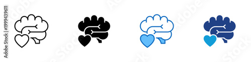 Emotional Health Multiple Style Icon Design Vector - Brain with heart representing mental health care, emotional wellbeing, and psychological support