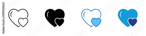 Love Symbol Multiple Style Icon Design Vector - Heart shapes overlapping representing romantic feeling, emotional connection, and relationship affection