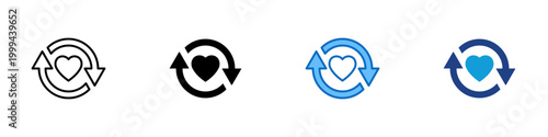 Love Sync Multiple Style Icon Design Vector - Heart with circular arrows representing relationship sync, emotional connection, and continuous interaction