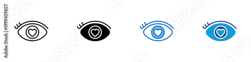 Love Vision Multiple Style Icon Design Vector - Eye with heart pupil representing attraction perception, emotional awareness, and romantic interest