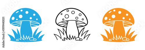 Colorful mushroom icons in blue, Black, And orange for design projects vector illustration