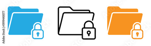 Secure folder icons with lock symbols in blue, Black, And orange colors for data protection and privacy concepts vector illustration