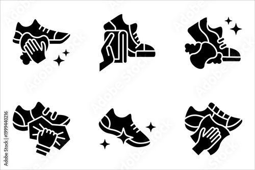 Washing shoes icon set. vector illustration on white background