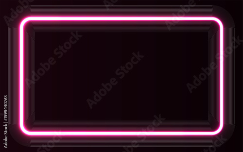 Pink Neon Rectangle Frame Glow Light Border Abstract Background