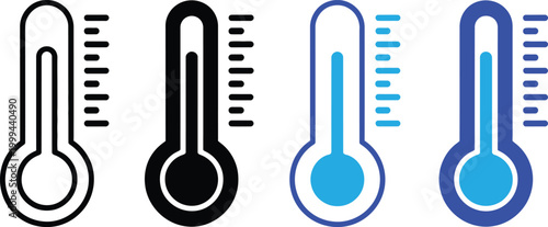 Thermometer temperature icon set, weather heat measurement symbol, flat vector illustration