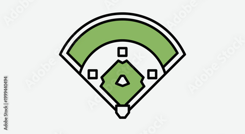 Baseball Field Icon Illustration with Green Infield and White Bases on a Light Background