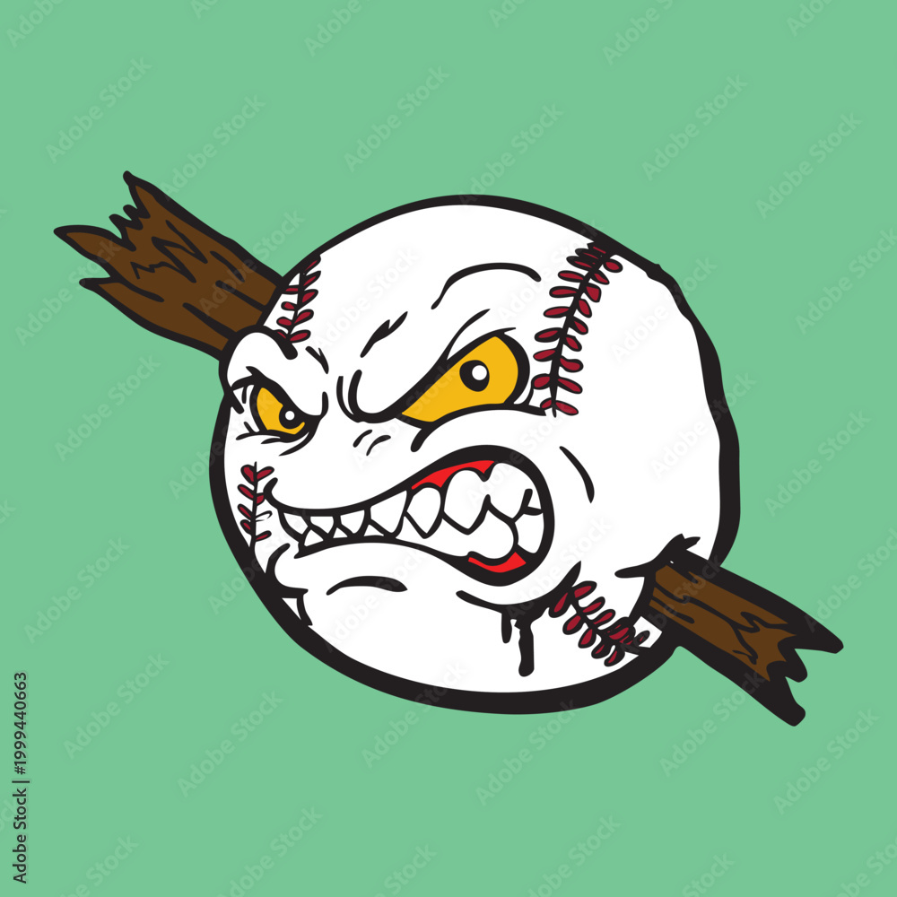 Obraz premium Aggressive baseball monster mascot with broken bat