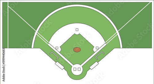Detailed Baseball Field Diagram with Green Grass and Brown Diamond