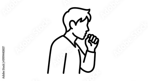 Person Coughing and Covering Mouth with Hand Feeling Unwell Isolated White Background