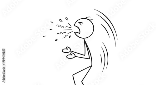 Cartoon stick figure character yelling or screaming with open mouth, indicating loud sound on isolated white background.