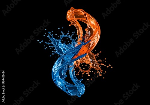 Dual tone liquid splash intertwined on black background