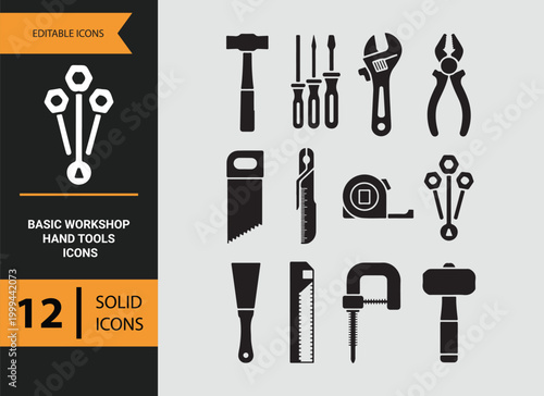 Workshop Essential Tool Glyph Icons for Daily Engineering Work
