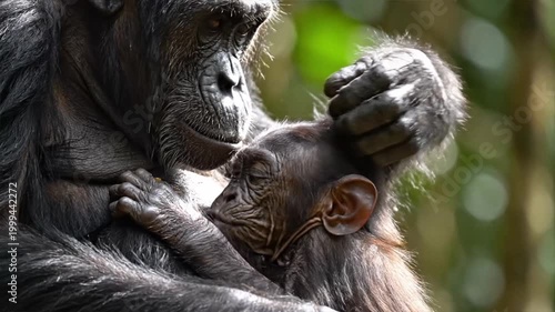 Gorilla mother and baby interaction.
