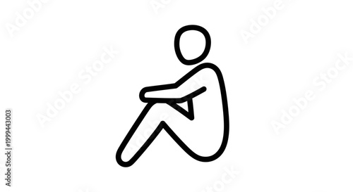 Abstract Person Sitting Icon, Minimalist Outline Figure, Contemplative Pose