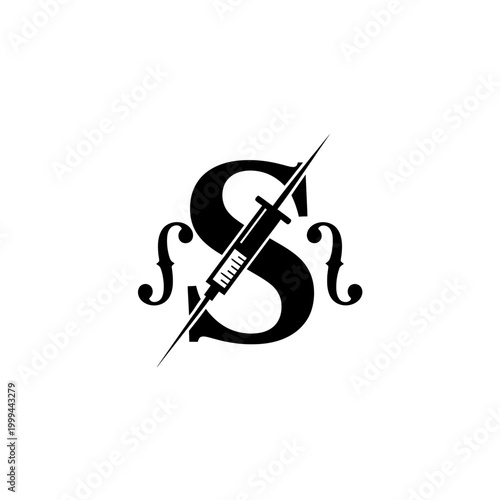Photography Black letter S logo with syringe and violin f holes