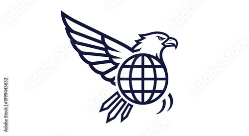 Cuadro en lienzo Stylized eagle bird mascot integrated with globe logo icon
